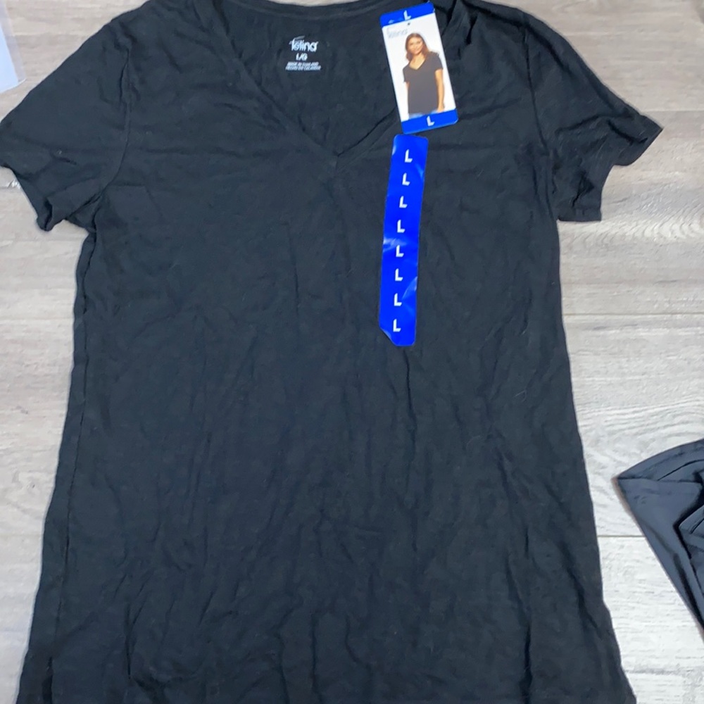 Felina Black V-neck T-Shirt Top NWT Large